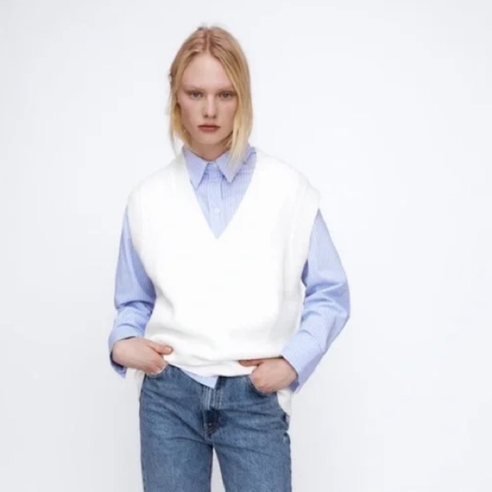 Zara Oversized Grandpa Cozy White Ribbed Knit Sweater, Size S,